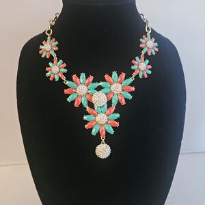 Amrita Singh Coral and Torquise Austrian Crystal Floral MELISSA Necklace